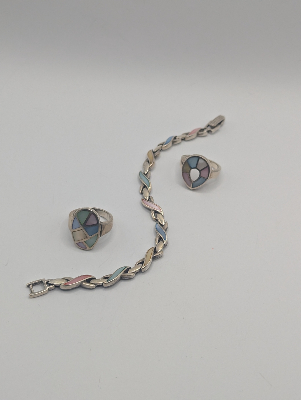 Silver and Pastel Bracelet and Rings Set